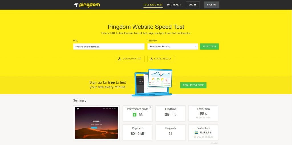 Pingdom Website Geschwindigkeit Test