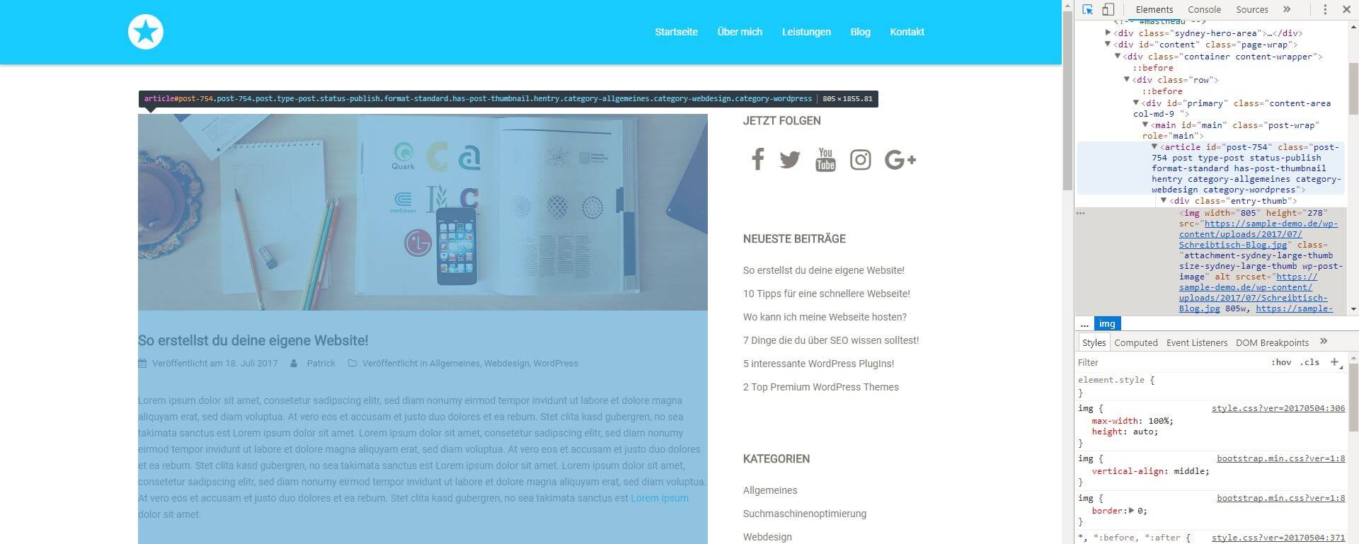 Google Chrome Developer Tools - Container Breite