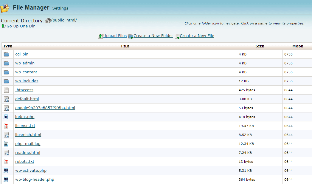 Siteground Filemanager - WordPress Stammverzeichnis