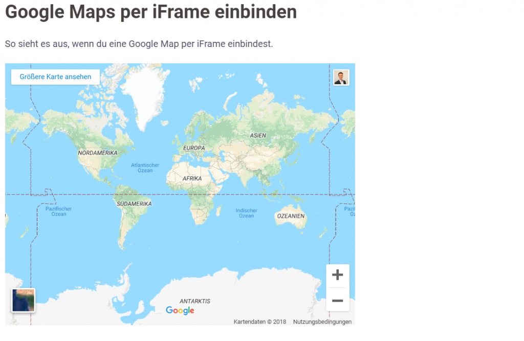 Demo - Google Maps iFrame auf WordPress Website