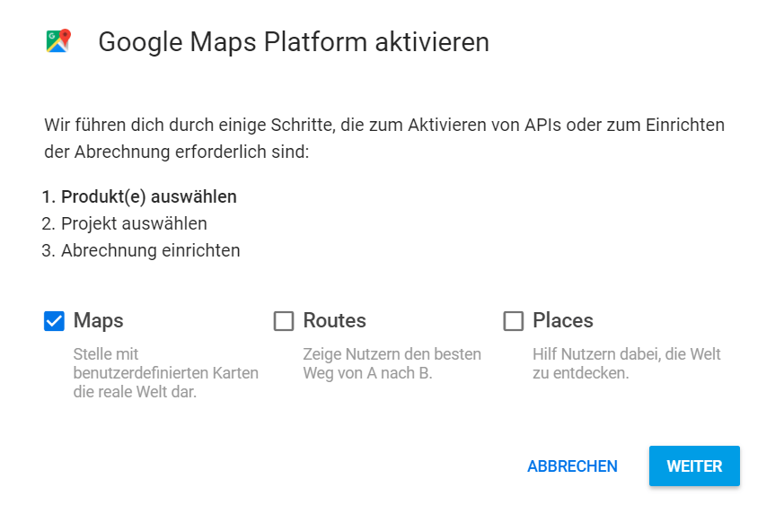 Google Maps Platform aktivieren