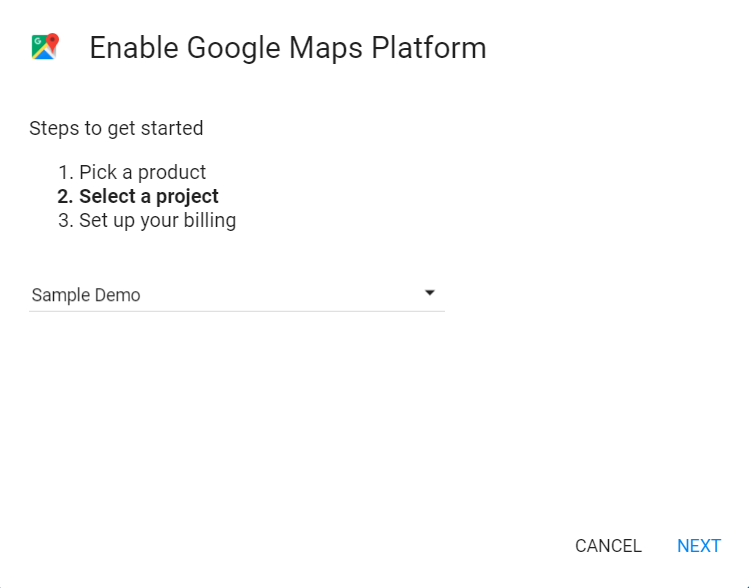 Google Maps Plattform - Projekt auswählen