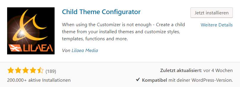 Das kostenlose WordPress PlugIn "Child Theme Configurator"