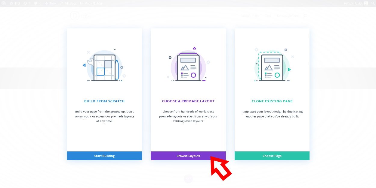 Divi Builder Auswahlmöglichkeiten