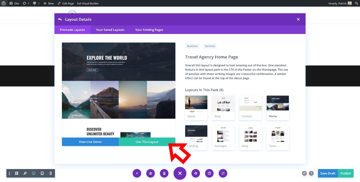 Divi Theme Layoutauswahl