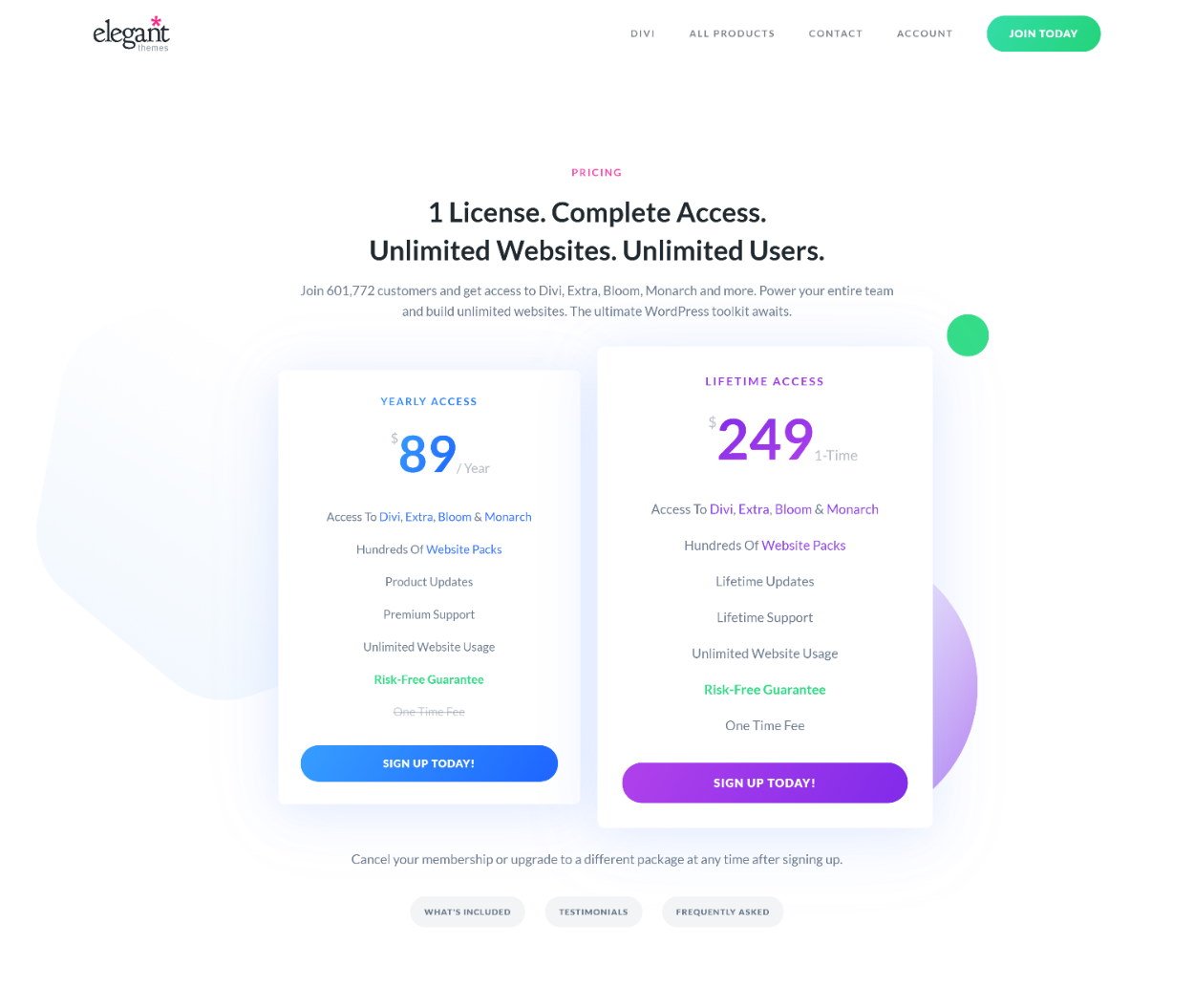 Divi Theme Preisübersicht