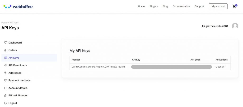 Webtoffee Dashboard - API Key für Cookie Plugin kopieren